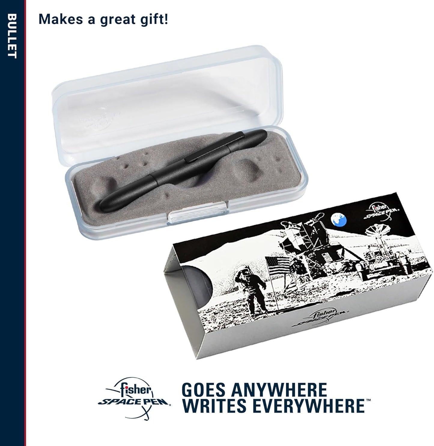 Space Pen | Matte Black Bullet Pen, Pressurized Ballpoint Pen, Compact Size, Writes Upside Down, Extreme Temperatures, Smooth Black Ink, Medium Point, Pocket Clip, Gift Box, Made in the USA