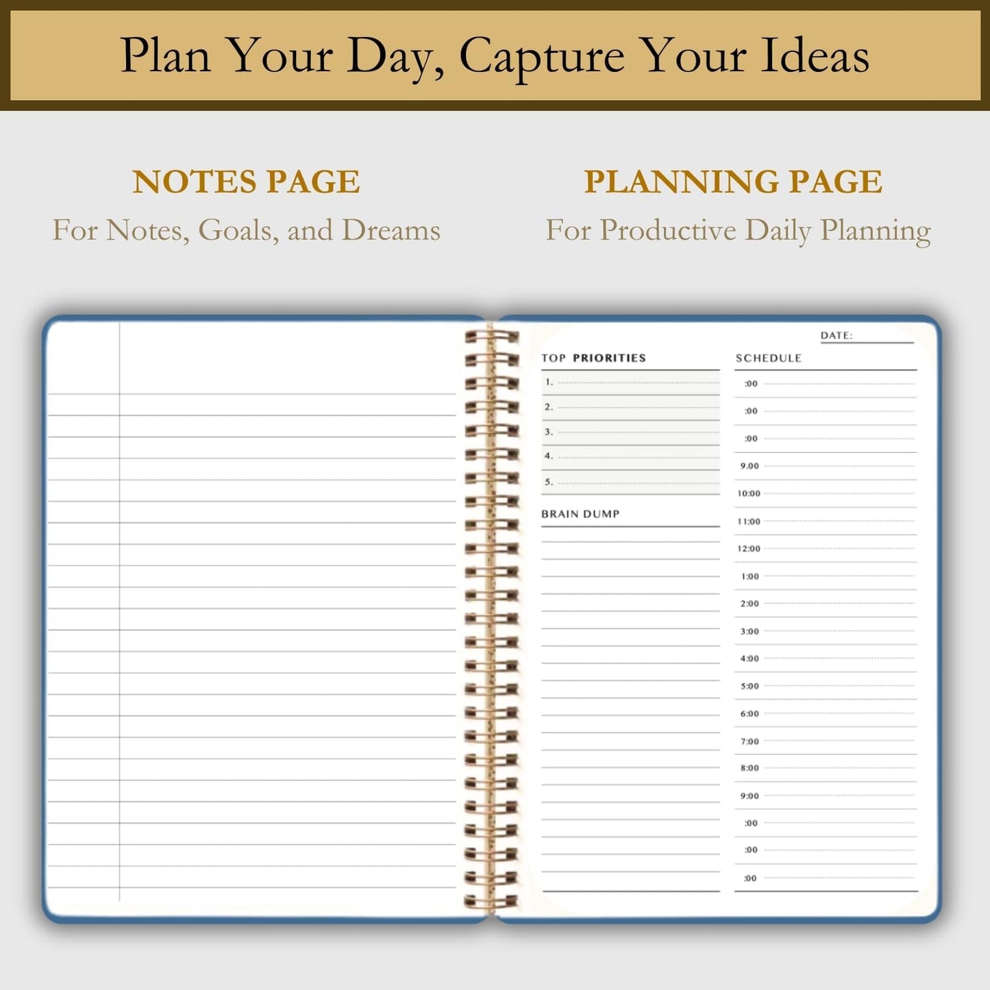 Undated Daily Planner - Time Blocking Planner & ADHD Planner. to Do List, Hourly Schedule, Daily and Monthly Agenda. Time Management & Productivity Planner. Spiral Hardcover Notebook. A4.