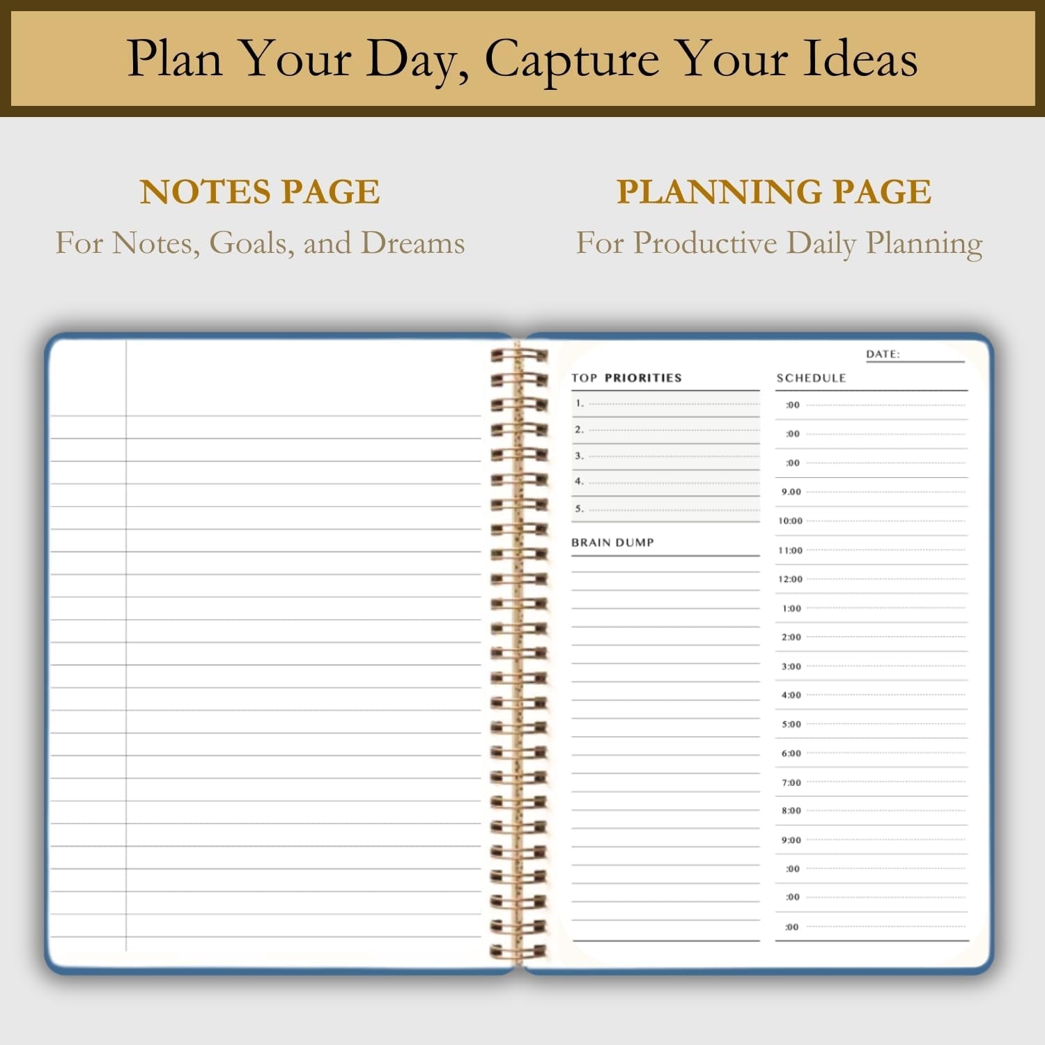 Undated Daily Planner - Time Blocking Planner & ADHD Planner. to Do List, Hourly Schedule, Daily and Monthly Agenda. Time Management & Productivity Planner. Spiral Hardcover Notebook. A4.