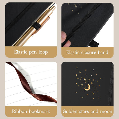 Journal Notebook for Women Men, Hardcover Lined Notebooks Journals for Writing Work Journaling Note Taking Diary with Pen Loop (Black Ruled), Gifts, 5.7" X 8.3", 196 Pages
