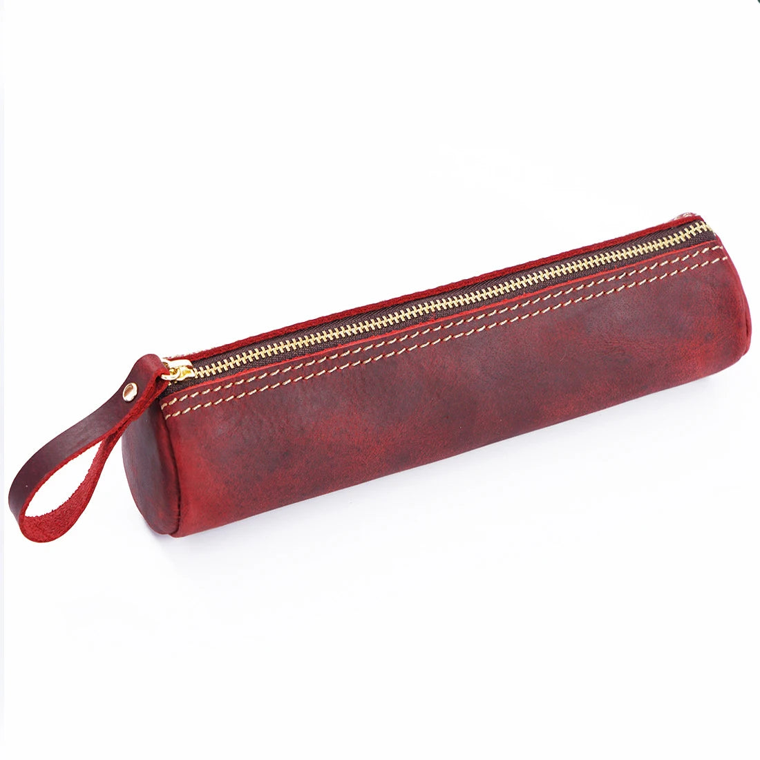Retro Pen Stationery Pen Case Zipper Cowhide Pen Case Writing Material Bag Handmade Coin Purse Student Stationery Storage Bag