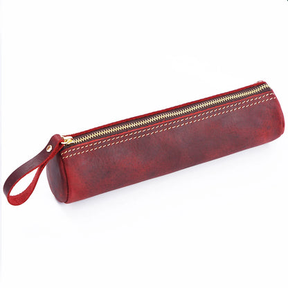 Retro Pen Stationery Pen Case Zipper Cowhide Pen Case Writing Material Bag Handmade Coin Purse Student Stationery Storage Bag