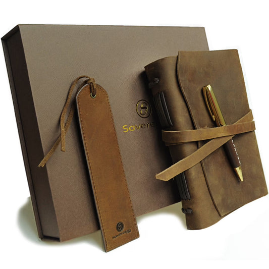 Leather Bound Journal for Men and Women, Handmade Gift Set with Genuine Leather Bookmark and Stylish Pen, Vintage and Classic, Notebook, Sketchbook, Planner, Journal and Diary (300 Pages) (8X6")