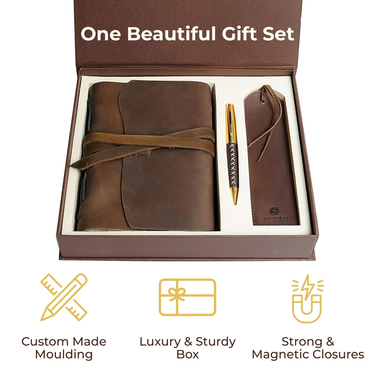 Leather Bound Journal for Men and Women, Handmade Gift Set with Genuine Leather Bookmark and Stylish Pen, Vintage and Classic, Notebook, Sketchbook, Planner, Journal and Diary (300 Pages) (8X6")