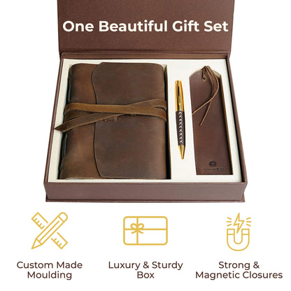Leather Bound Journal for Men and Women, Handmade Gift Set with Genuine Leather Bookmark and Stylish Pen, Vintage and Classic, Notebook, Sketchbook, Planner, Journal and Diary (300 Pages) (8X6")
