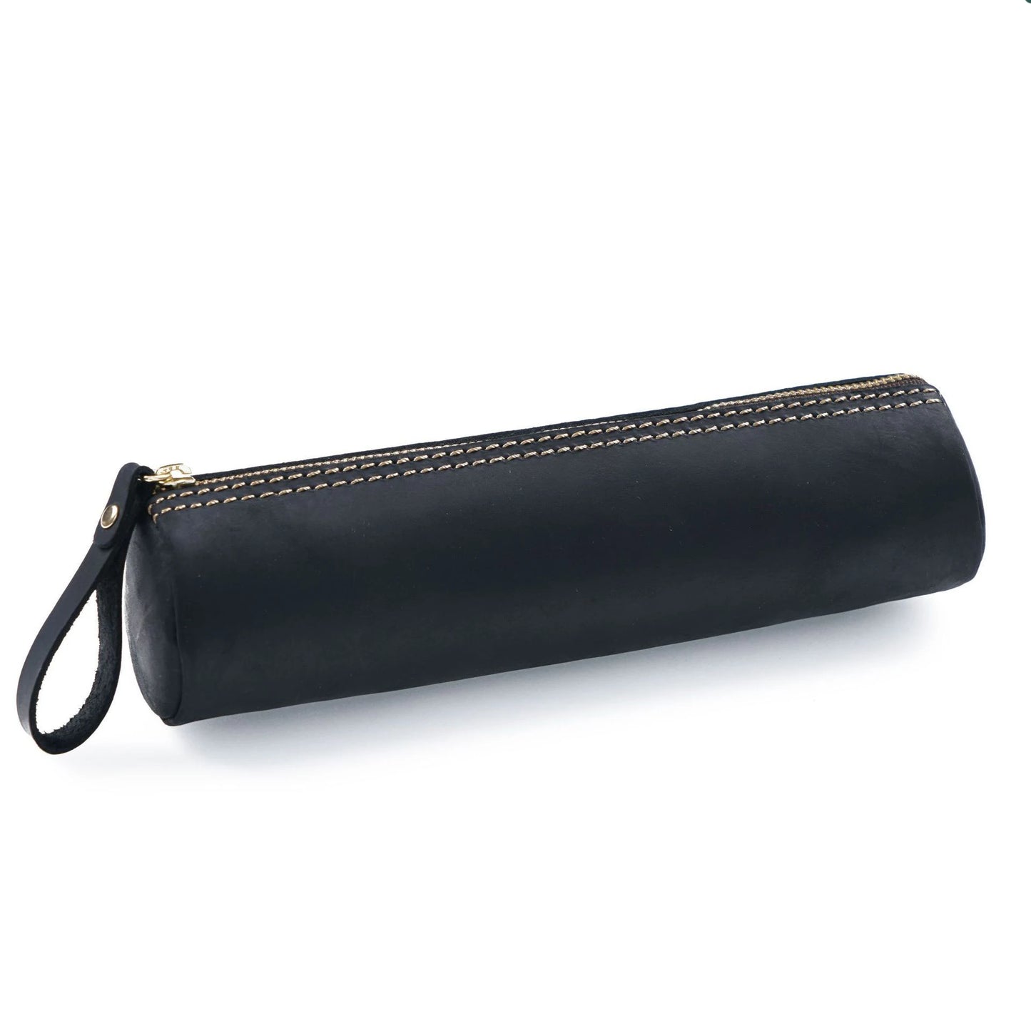 Retro Pen Stationery Pen Case Zipper Cowhide Pen Case Writing Material Bag Handmade Coin Purse Student Stationery Storage Bag
