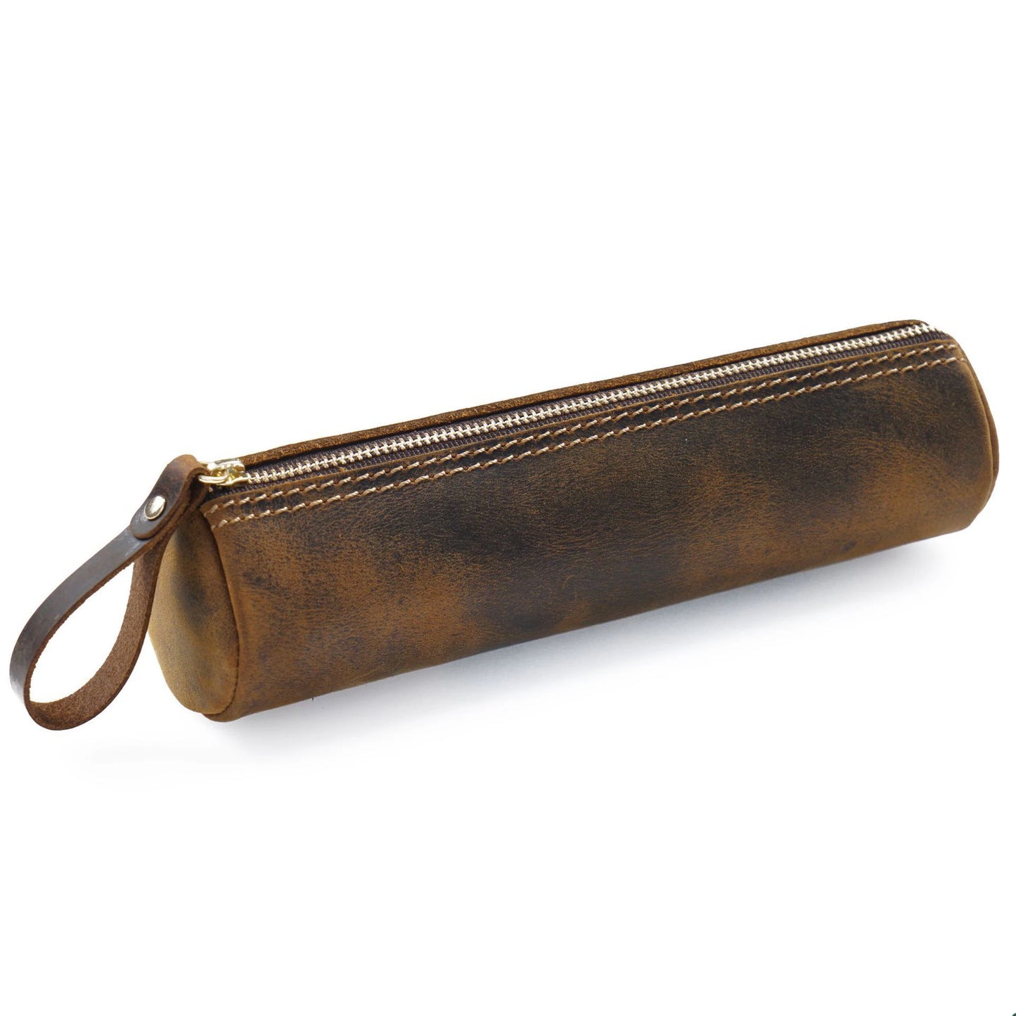 Retro Pen Stationery Pen Case Zipper Cowhide Pen Case Writing Material Bag Handmade Coin Purse Student Stationery Storage Bag