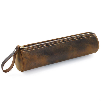 Retro Pen Stationery Pen Case Zipper Cowhide Pen Case Writing Material Bag Handmade Coin Purse Student Stationery Storage Bag