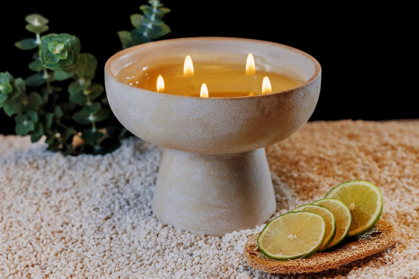 Focus Candle | Eucalyptus & Lime | 5 Wick - Refillable Wellness Candle with Essential Oils, Hand Finished & Poured Soy Wax Blend Ceramic Vessel, Natural Cotton Wicks | Large 24 Oz