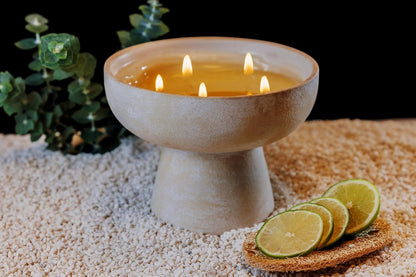 Focus Candle | Eucalyptus & Lime | 5 Wick - Refillable Wellness Candle with Essential Oils, Hand Finished & Poured Soy Wax Blend Ceramic Vessel, Natural Cotton Wicks | Large 24 Oz