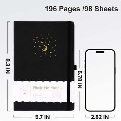Journal Notebook for Women Men, Hardcover Lined Notebooks Journals for Writing Work Journaling Note Taking Diary with Pen Loop (Black Ruled), Gifts, 5.7" X 8.3", 196 Pages