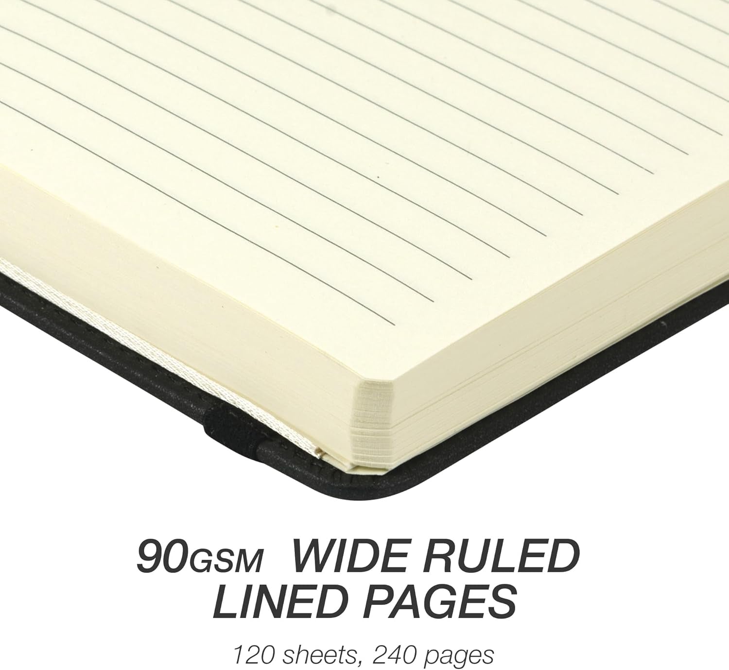 Large Hardcover Notebook, 240 Lined Notebook Pages, Black, 7.5 X 10 Inch