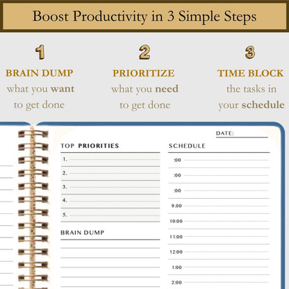 Undated Daily Planner - Time Blocking Planner & ADHD Planner. to Do List, Hourly Schedule, Daily and Monthly Agenda. Time Management & Productivity Planner. Spiral Hardcover Notebook. A4.