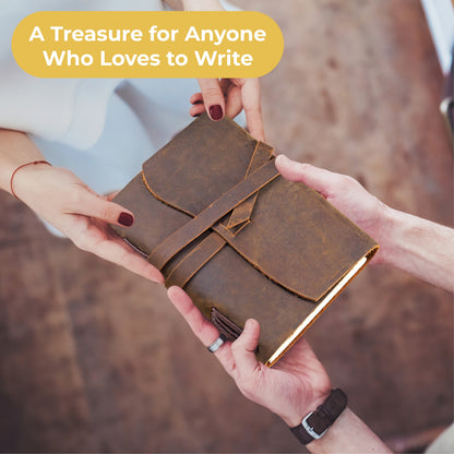 Leather Bound Journal for Men and Women, Handmade Gift Set with Genuine Leather Bookmark and Stylish Pen, Vintage and Classic, Notebook, Sketchbook, Planner, Journal and Diary (300 Pages) (8X6")