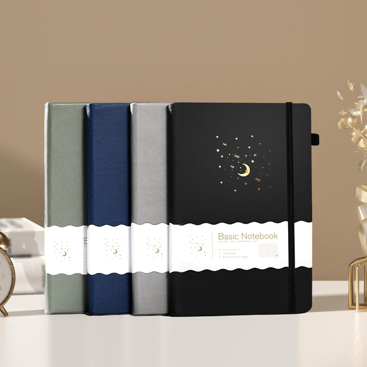 Journal Notebook for Women Men, Hardcover Lined Notebooks Journals for Writing Work Journaling Note Taking Diary with Pen Loop (Black Ruled), Gifts, 5.7" X 8.3", 196 Pages