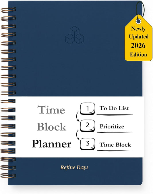 Undated Daily Planner - Time Blocking Planner & ADHD Planner. to Do List, Hourly Schedule, Daily and Monthly Agenda. Time Management & Productivity Planner. Spiral Hardcover Notebook. A4.