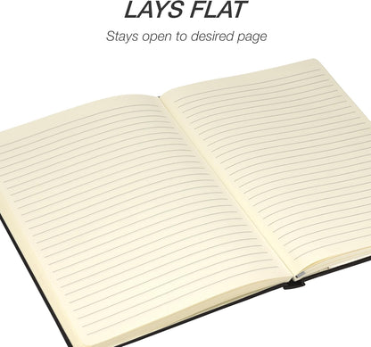 Large Hardcover Notebook, 240 Lined Notebook Pages, Black, 7.5 X 10 Inch