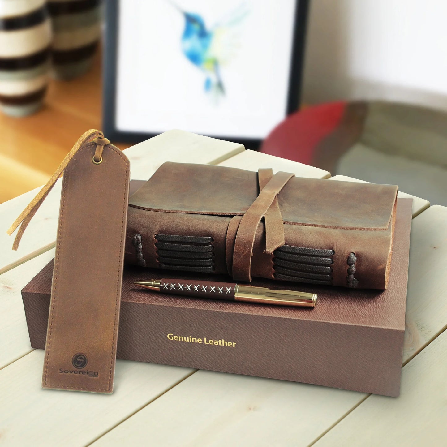 Leather Bound Journal for Men and Women, Handmade Gift Set with Genuine Leather Bookmark and Stylish Pen, Vintage and Classic, Notebook, Sketchbook, Planner, Journal and Diary (300 Pages) (8X6")