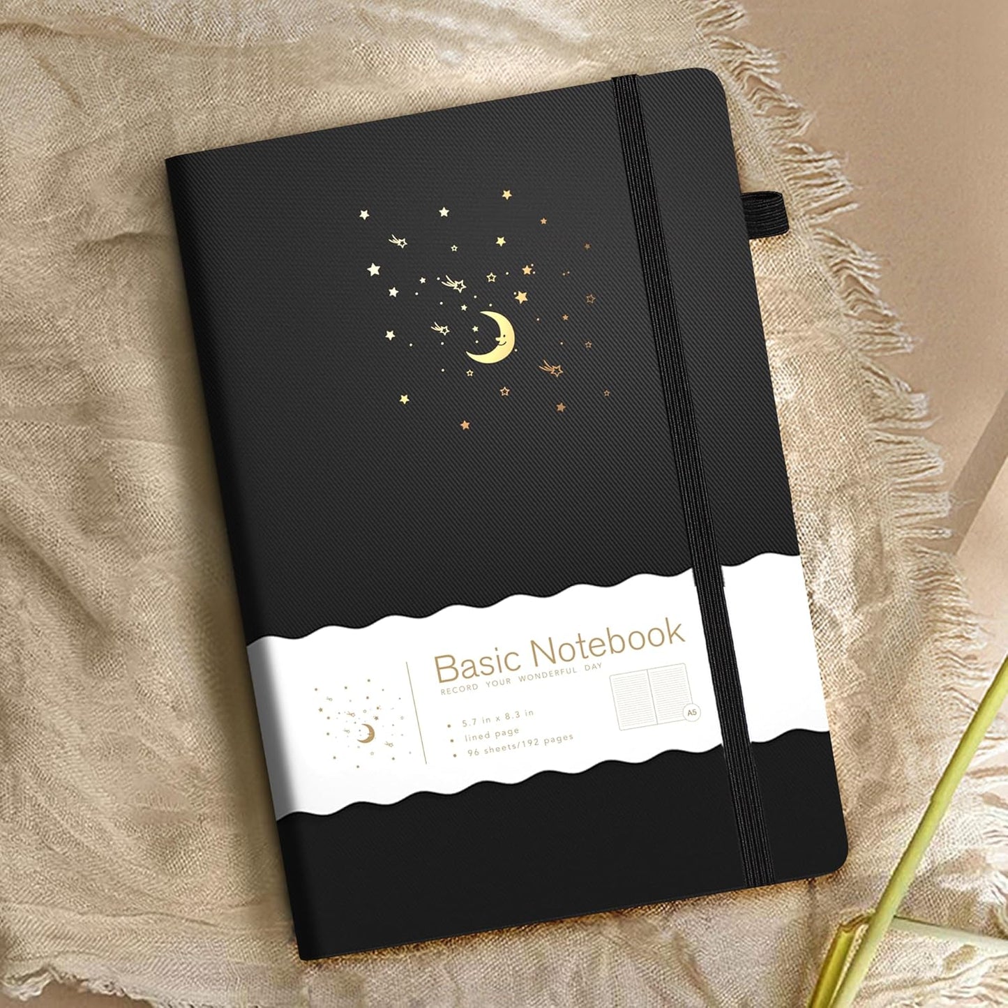 Journal Notebook for Women Men, Hardcover Lined Notebooks Journals for Writing Work Journaling Note Taking Diary with Pen Loop (Black Ruled), Gifts, 5.7" X 8.3", 196 Pages