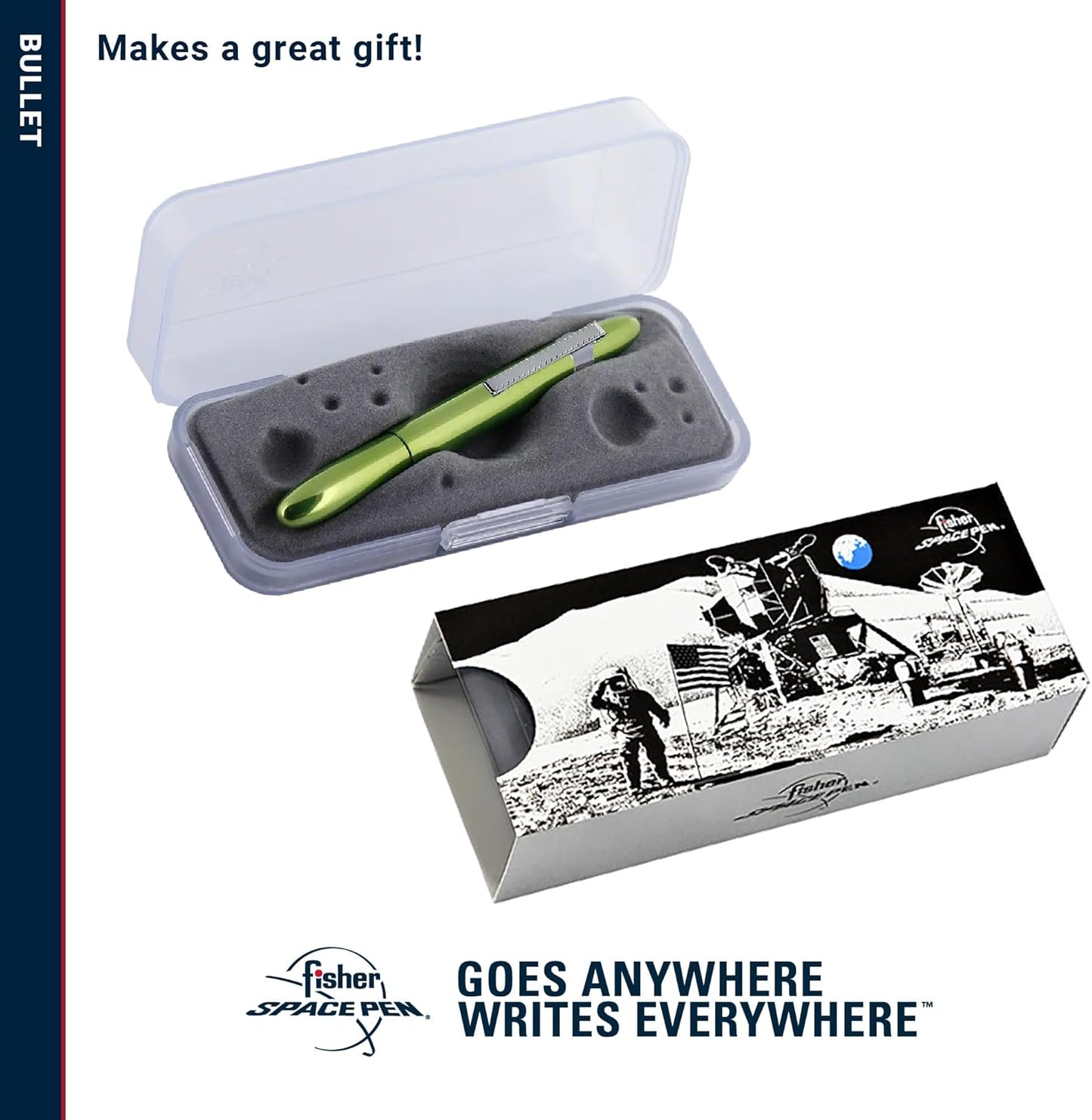 Space Pen  | Aurora Borealis Lime Green Bullet Pen, Pressurized Ballpoint Pen, Compact, Writes Upside Down, Extreme Temperatures, Black Ink, Medium Point, Pocket Clip, Gift Box, Made in USA