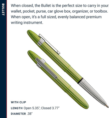 Space Pen  | Aurora Borealis Lime Green Bullet Pen, Pressurized Ballpoint Pen, Compact, Writes Upside Down, Extreme Temperatures, Black Ink, Medium Point, Pocket Clip, Gift Box, Made in USA