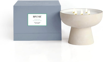 Focus Candle | Eucalyptus & Lime | 5 Wick - Refillable Wellness Candle with Essential Oils, Hand Finished & Poured Soy Wax Blend Ceramic Vessel, Natural Cotton Wicks | Large 24 Oz