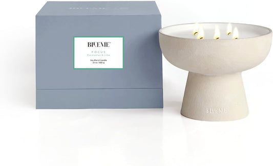 Focus Candle | Eucalyptus & Lime | 5 Wick - Refillable Wellness Candle with Essential Oils, Hand Finished & Poured Soy Wax Blend Ceramic Vessel, Natural Cotton Wicks | Large 24 Oz