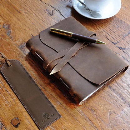 Leather Bound Journal for Men and Women, Handmade Gift Set with Genuine Leather Bookmark and Stylish Pen, Vintage and Classic, Notebook, Sketchbook, Planner, Journal and Diary (300 Pages) (8X6")