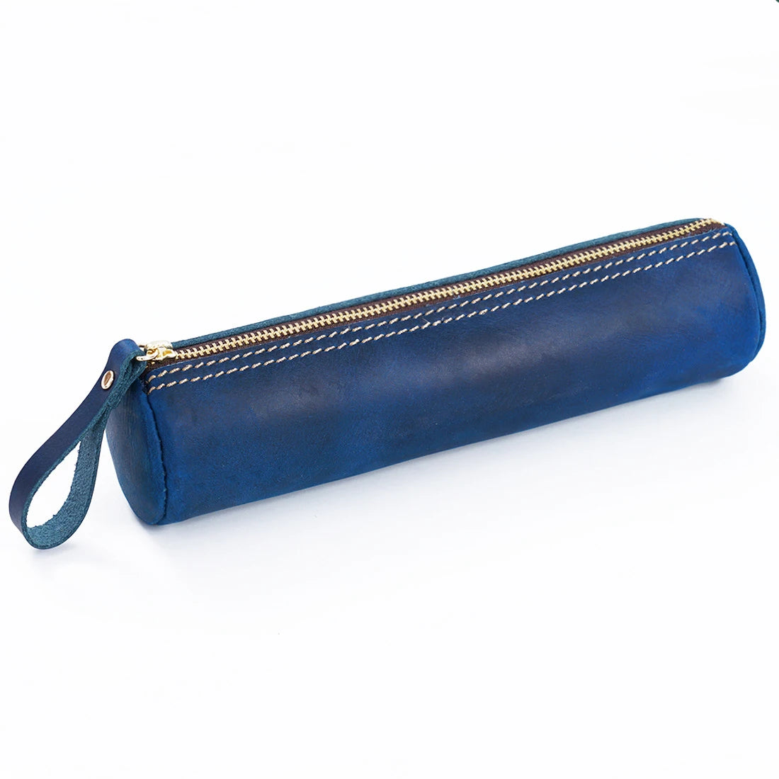 Retro Pen Stationery Pen Case Zipper Cowhide Pen Case Writing Material Bag Handmade Coin Purse Student Stationery Storage Bag