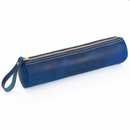 Retro Pen Stationery Pen Case Zipper Cowhide Pen Case Writing Material Bag Handmade Coin Purse Student Stationery Storage Bag