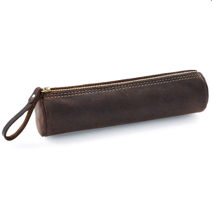 Retro Pen Stationery Pen Case Zipper Cowhide Pen Case Writing Material Bag Handmade Coin Purse Student Stationery Storage Bag