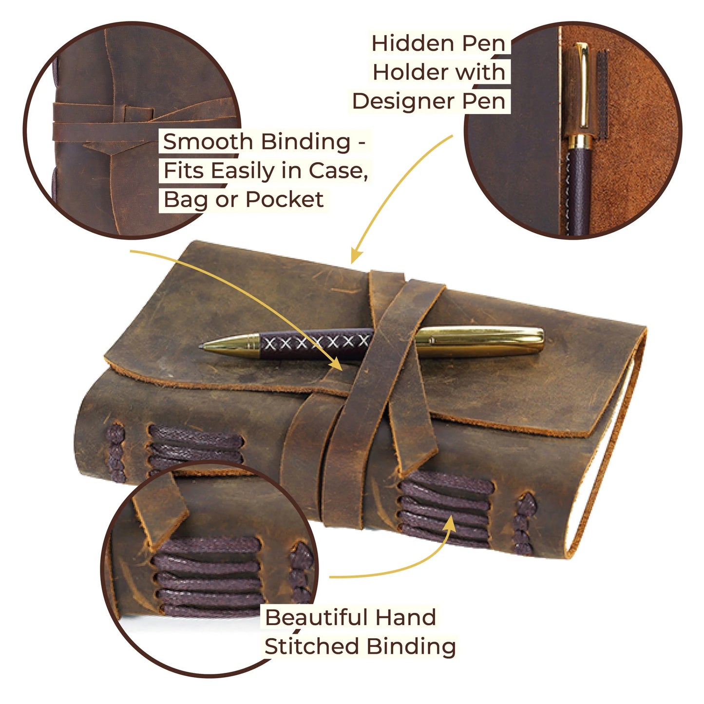 Leather Bound Journal for Men and Women, Handmade Gift Set with Genuine Leather Bookmark and Stylish Pen, Vintage and Classic, Notebook, Sketchbook, Planner, Journal and Diary (300 Pages) (8X6")