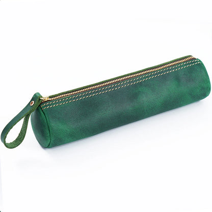 Retro Pen Stationery Pen Case Zipper Cowhide Pen Case Writing Material Bag Handmade Coin Purse Student Stationery Storage Bag
