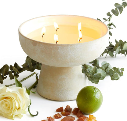 Focus Candle | Eucalyptus & Lime | 5 Wick - Refillable Wellness Candle with Essential Oils, Hand Finished & Poured Soy Wax Blend Ceramic Vessel, Natural Cotton Wicks | Large 24 Oz
