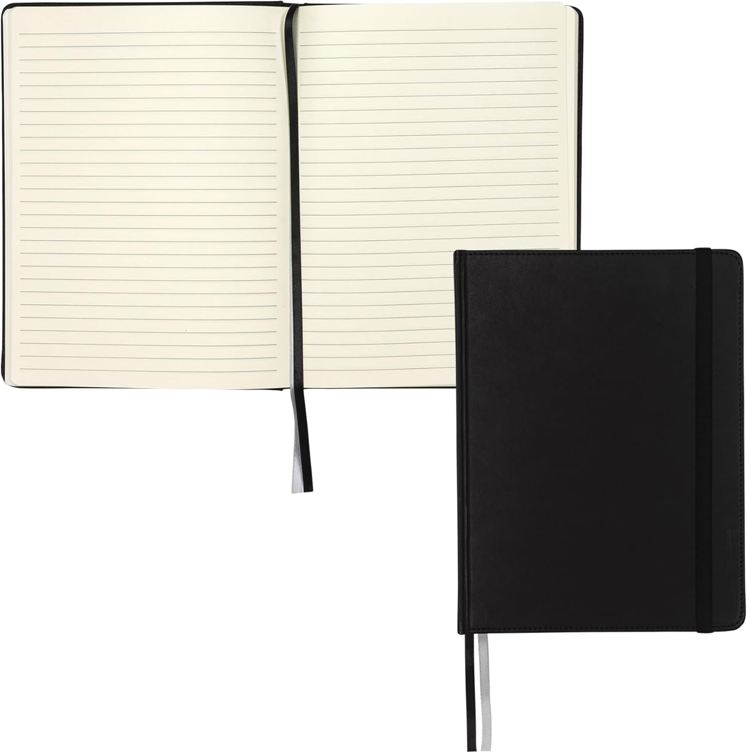 Large Hardcover Notebook, 240 Lined Notebook Pages, Black, 7.5 X 10 Inch